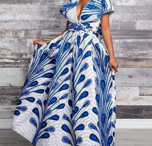 Peacock Print Empire Waist Maxi Dress Ladies Elegance