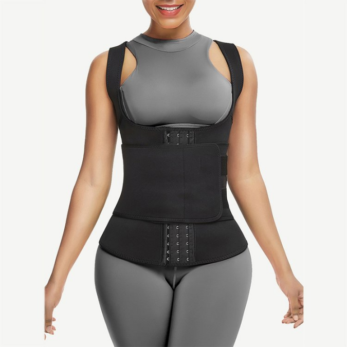 Sheer Black Neoprene Waist Trainer Vest With Sticker Sleek Curves